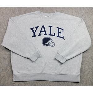 Yale University Sweatshirt Mens Medium Gray Crewneck Football Helmet Patch Logo